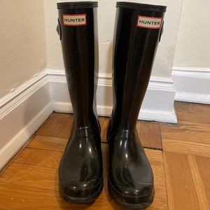 Tall black gloss hunter rain boots